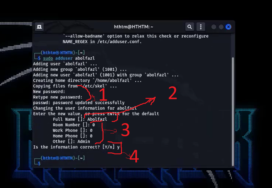 ساخت یوزر جدید در کالی لینوکس با بیت آموز 1