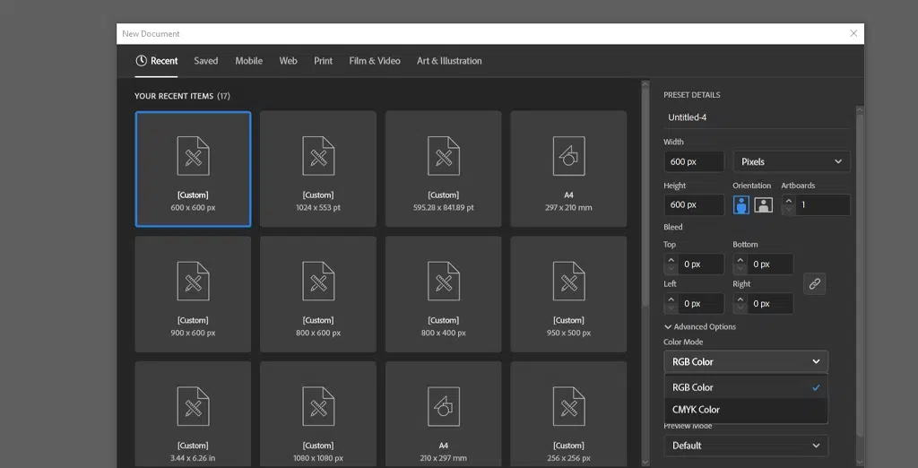تنظیم حالت های رنگی RGB و CMYK در ایلاستریتور 1