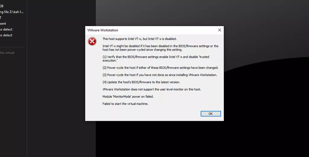 مشکل intel vt-x در vmware