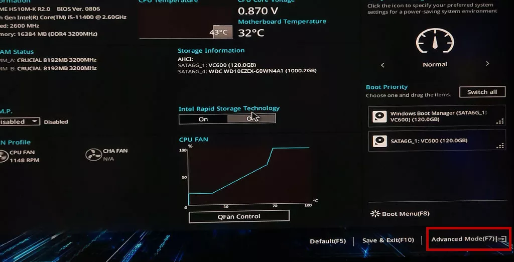 پیدا کردن advanced mode برای حل مشکل vt-x