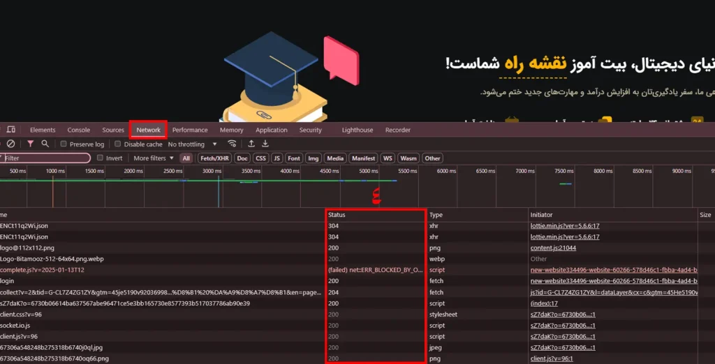 پیدا کردن کدهای وضعیت HTTP در مرورگر 2