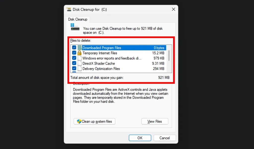 انتخاب فایل هایی که قصد حذف آن را دارید