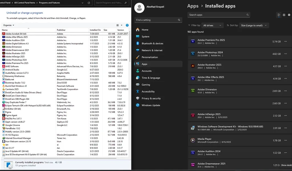 بررسی لیست نرم‌افزارهای نصب‌شده و حذف نرم افزار مورد نظر