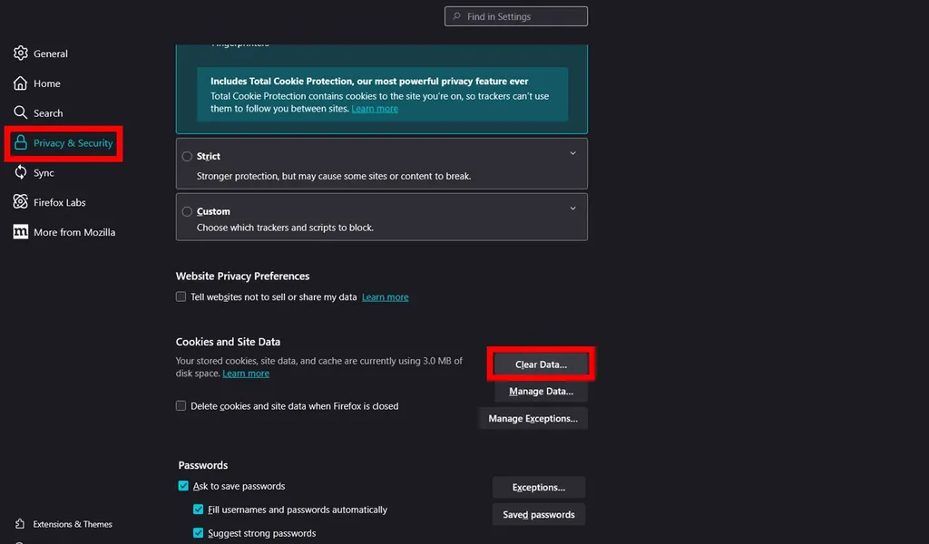 پاک کردن کش در مرورگر موزیلا