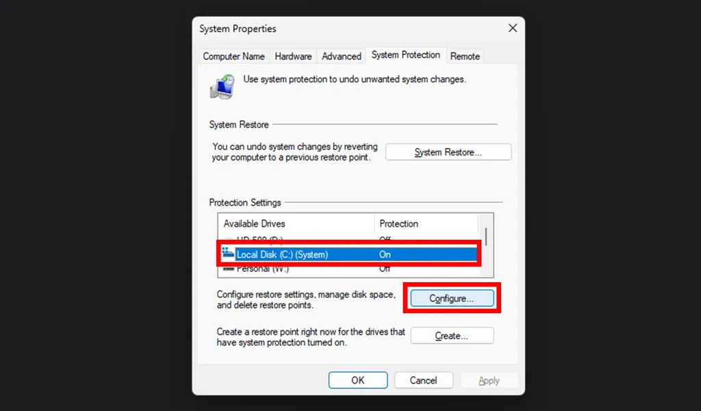 انتخاب درایو C و بعدش کانفیگ کردنش
