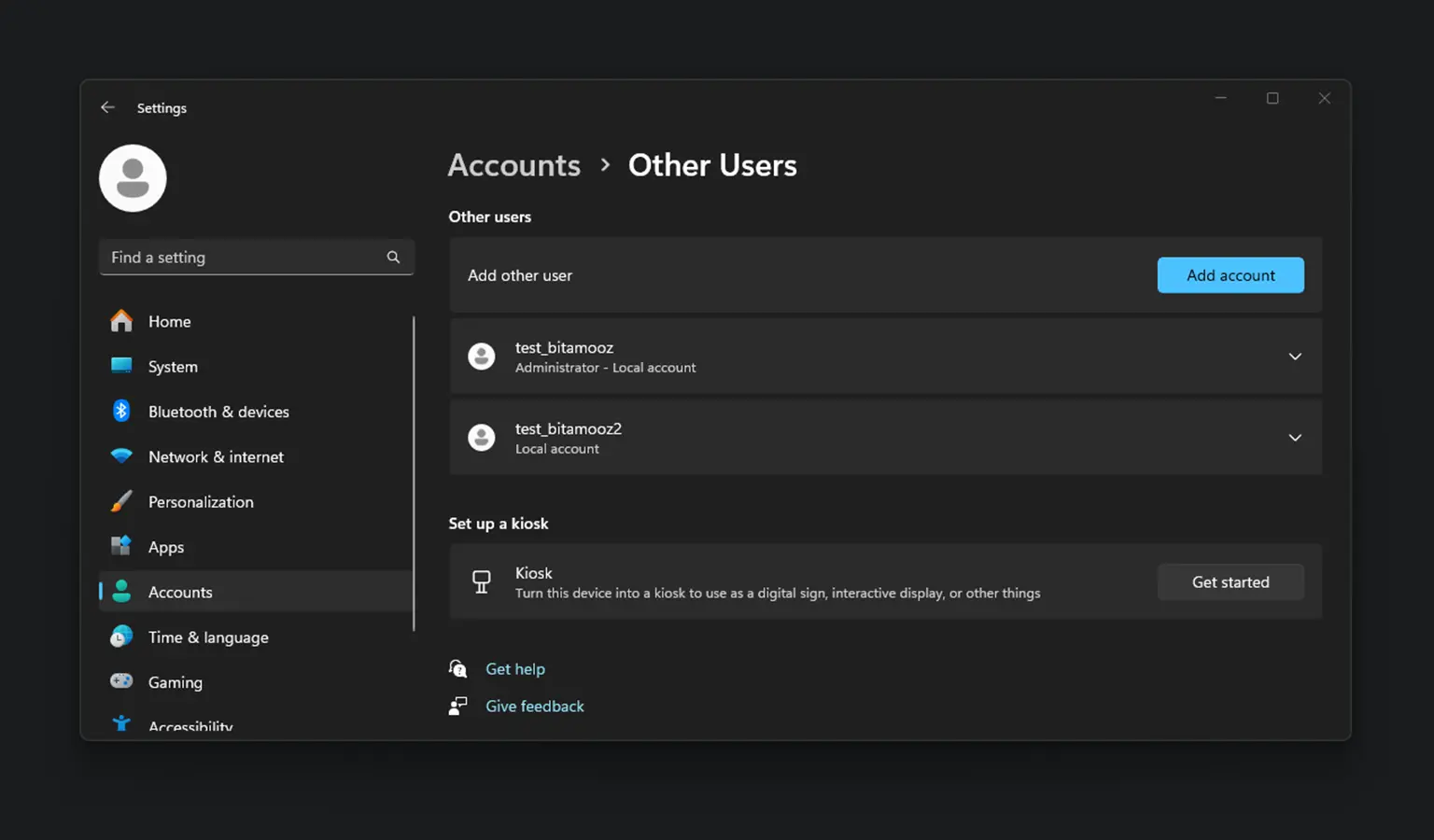 تصویر 1 حذف حساب کاربری ویندوز از طریق تنظیمات