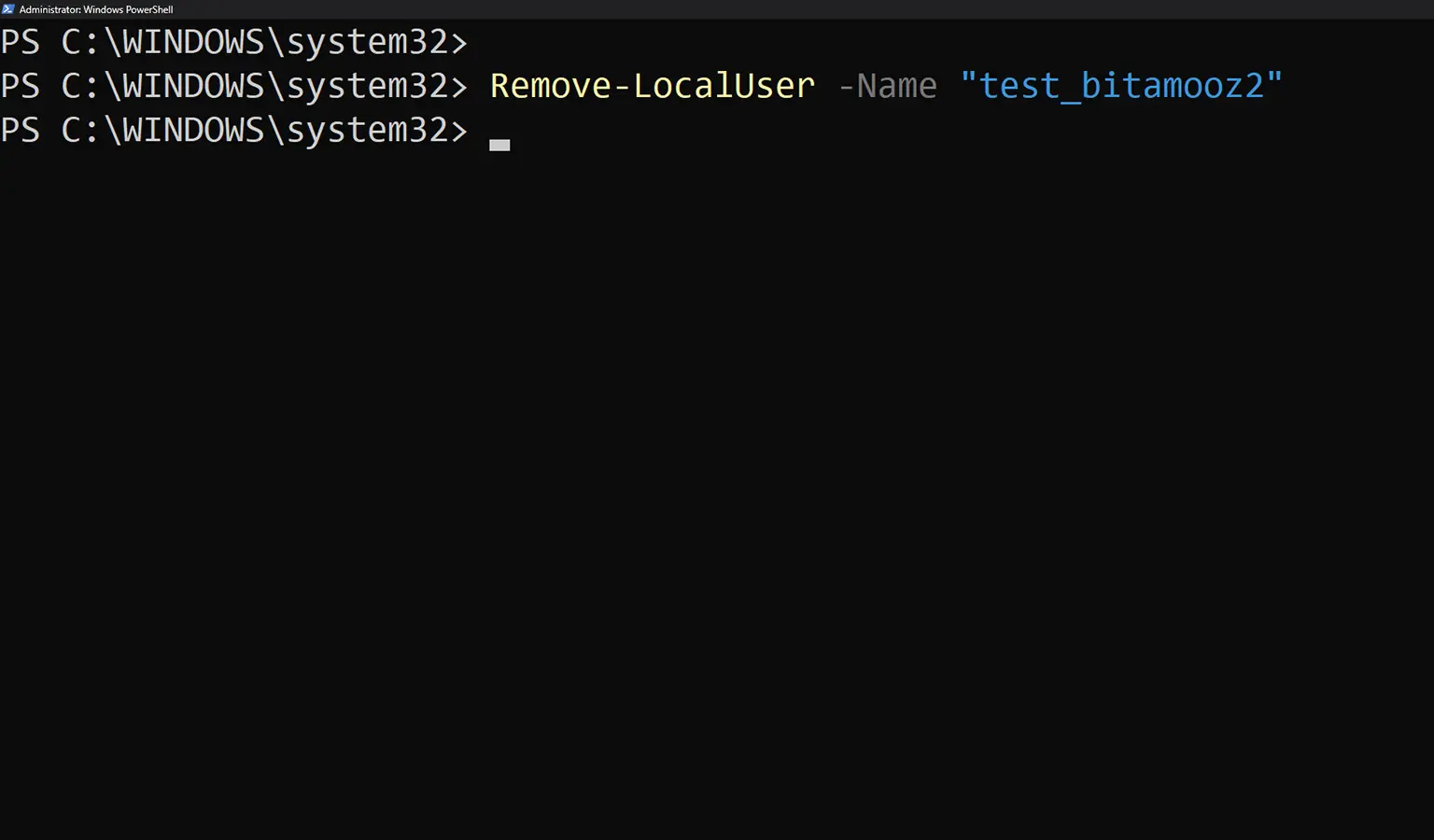 حذف حساب کاربری ویندوز با استفاده از powershell