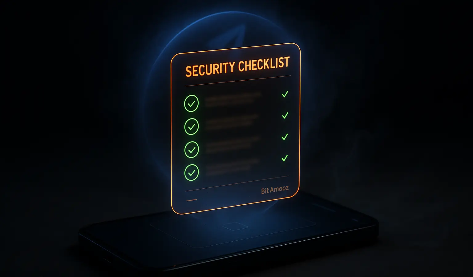 نمای فوتورئال از چک‌لیست امنیتی برای استفاده امن از ربات‌های تلگرام در موبایل – بیت آموز