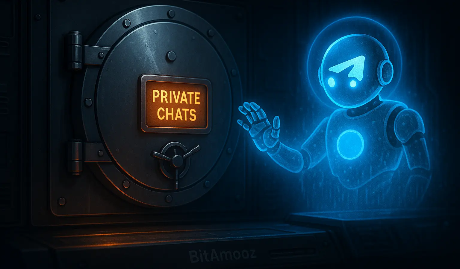 تصویری از گاوصندوق دیجیتالی به‌عنوان نماد چت‌های خصوصی و تلاش ناموفق ربات تلگرام برای دسترسی – بیت آموز