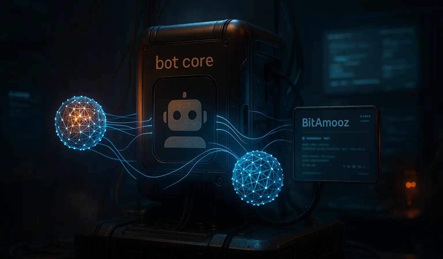 تصویر مفهومی از نحوه کار ربات تلگرام در محیط سینمایی و تکنولوژی – بیت آموز