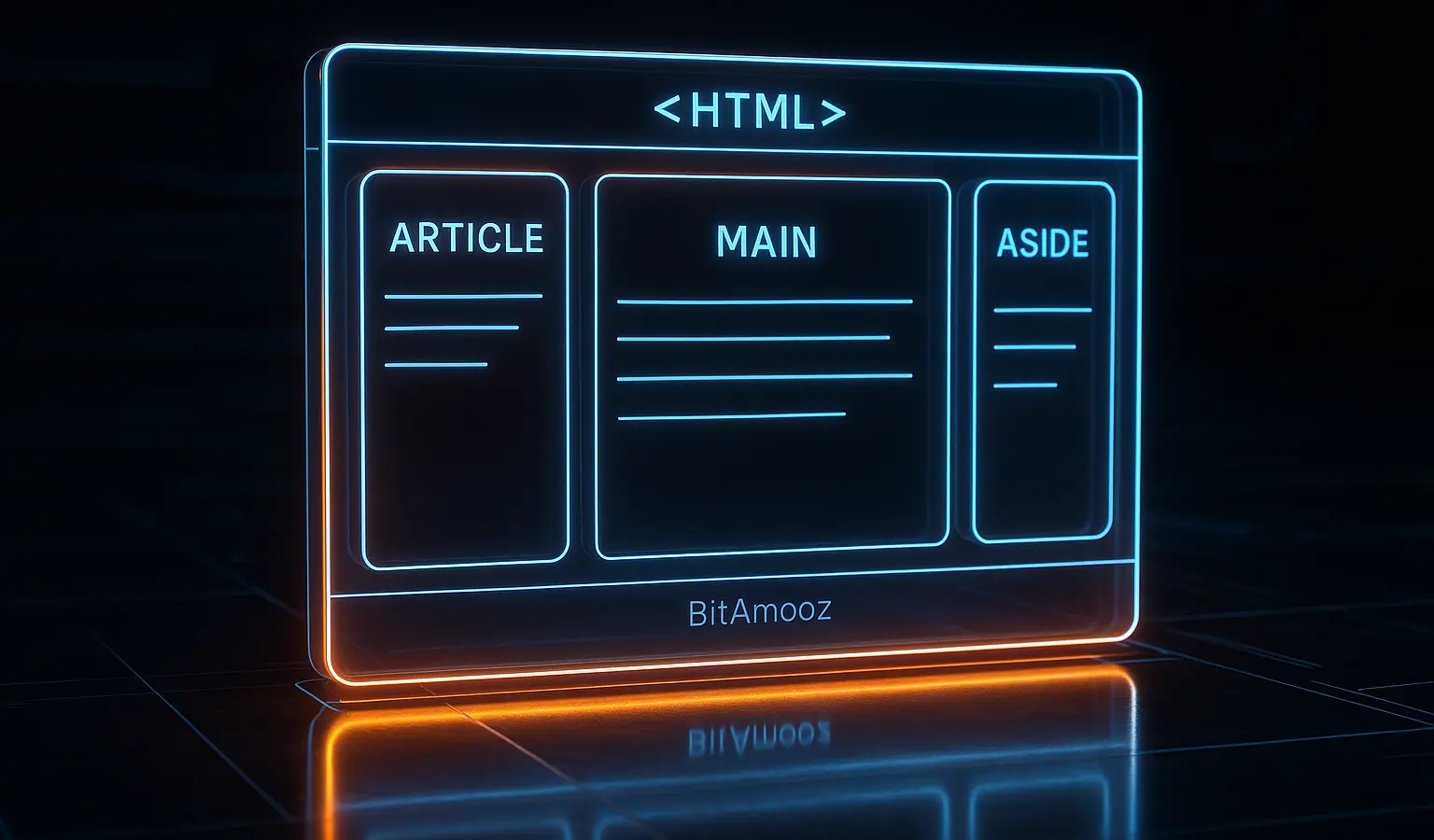 تصویر کاربرد تگ aside در ترکیب با article و main در یک چیدمان HTML