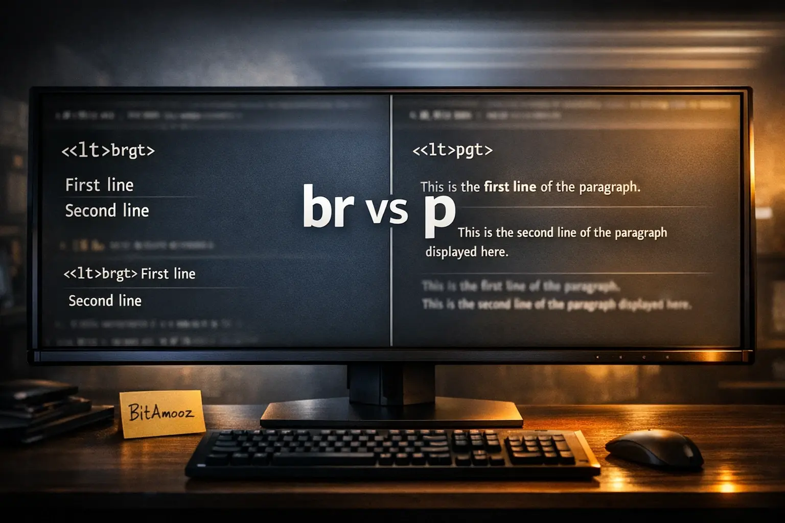 نمایش تفاوت br و p در محیط کدنویسی
