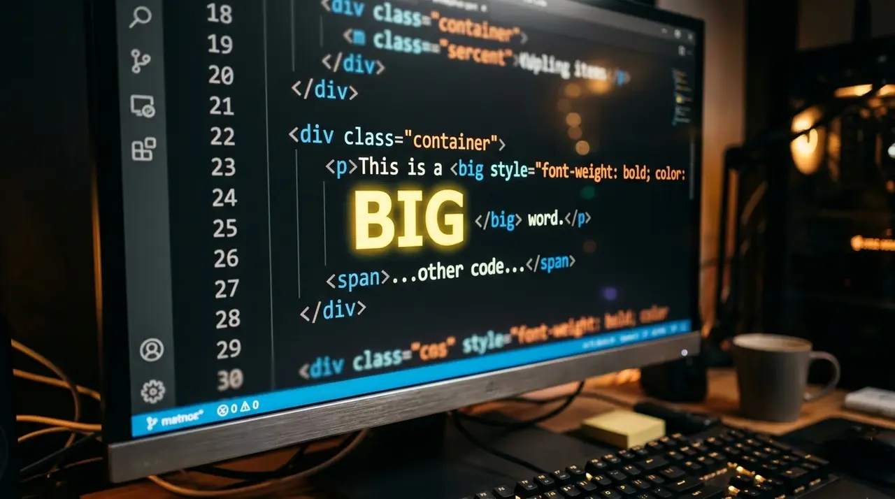 نمایی از کد HTML با برجسته بودن تگ big
