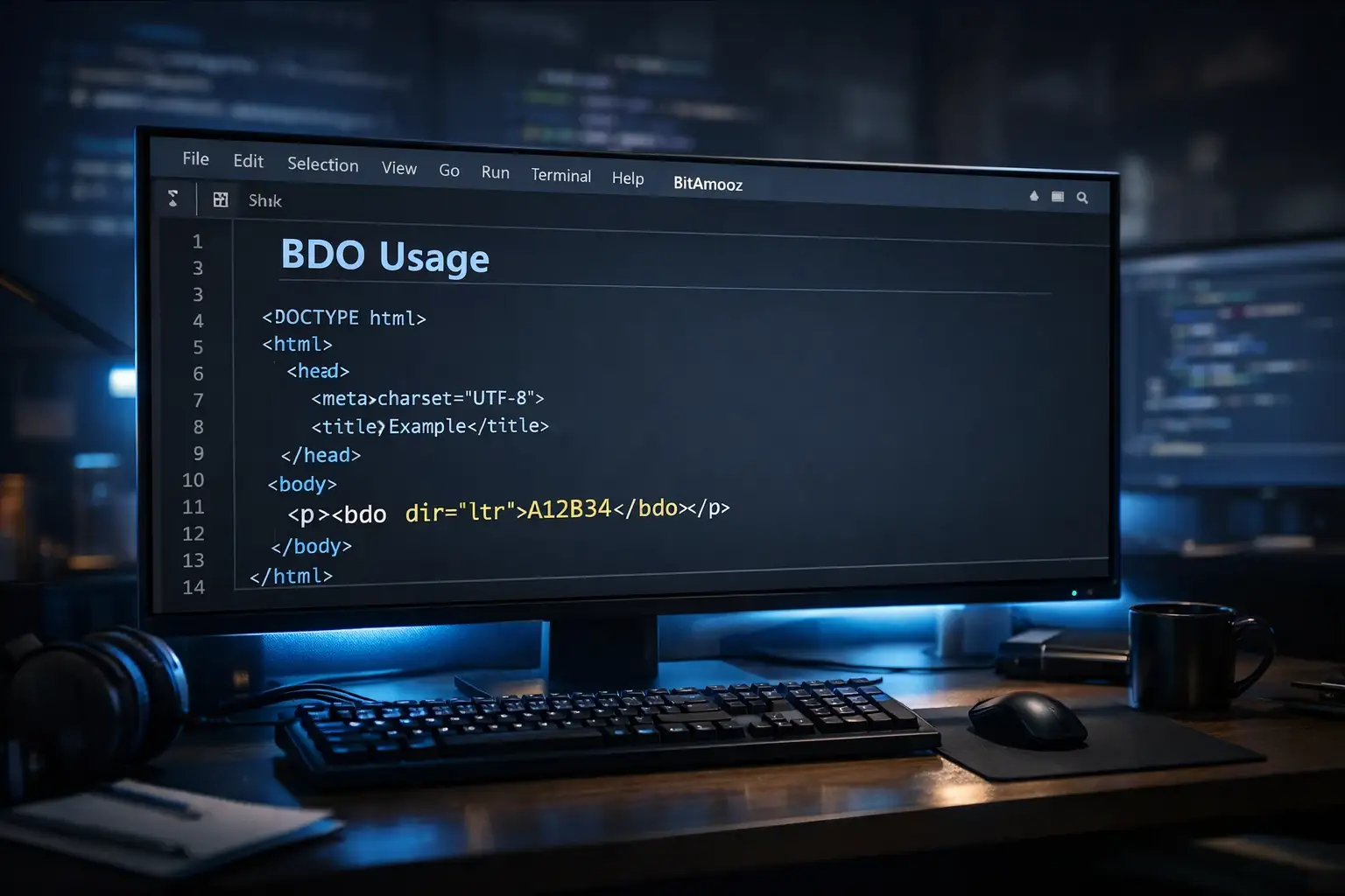 نمایش نحوه استفاده از تگ bdo در مثال HTML