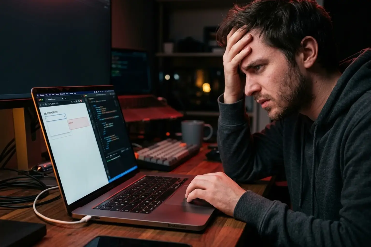 تصویر واقعی برنامه‌نویس با مشکل و خطای رایج هنگام استفاده از datalist در فرم وب